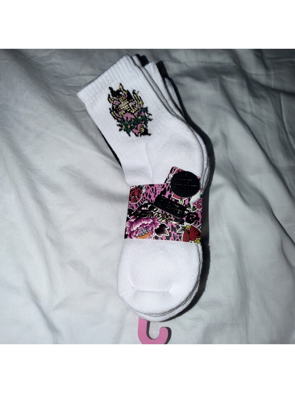 Edhardy Women's Black/White Multi 5 Pair Mid-Crew Socks Shoe Size 4-10